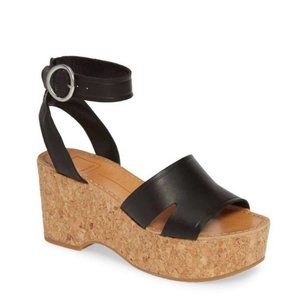 NEW Dolce Vita Linda Leather Cork Sandals Black 9